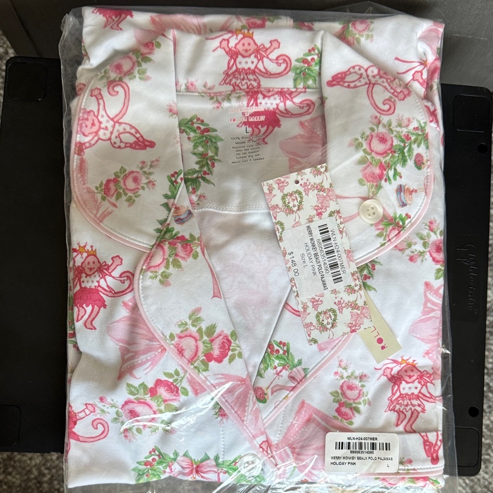 LoveShackFancy Roller Rabbit  Pink and White Pajama Set
